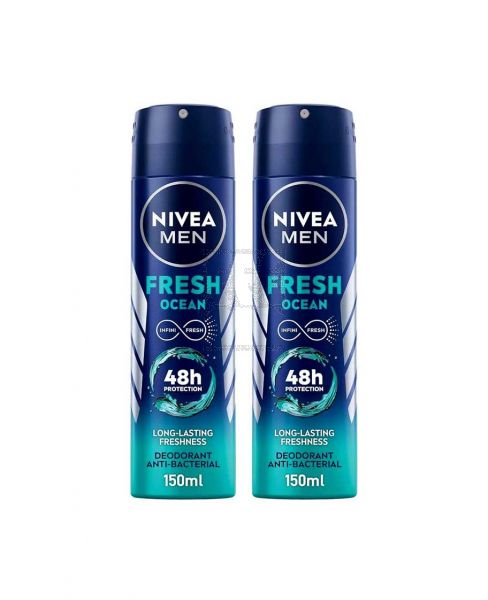NIVEA MEN FRESH OCEAN DEODORANT SPRAY 2X150ML @13%OFF