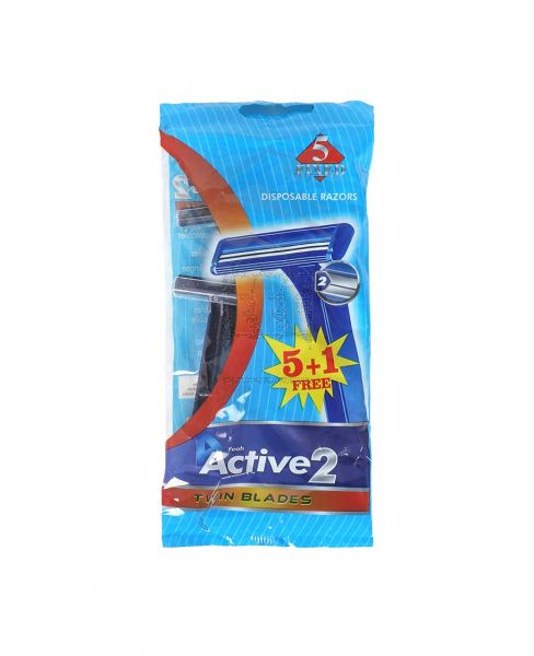 FEAH ACTIVE 2 TWIN BLADES DISPOSABLE RAZORS 5PCS +1PC FREE