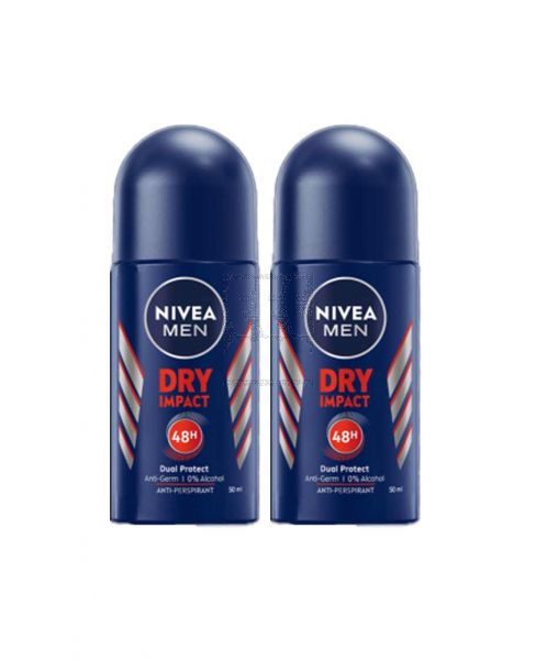 NIVEA MEN DRY IMPACT ANTI PERSPIRANT ROLL ON 2X50ML @15%OFF
