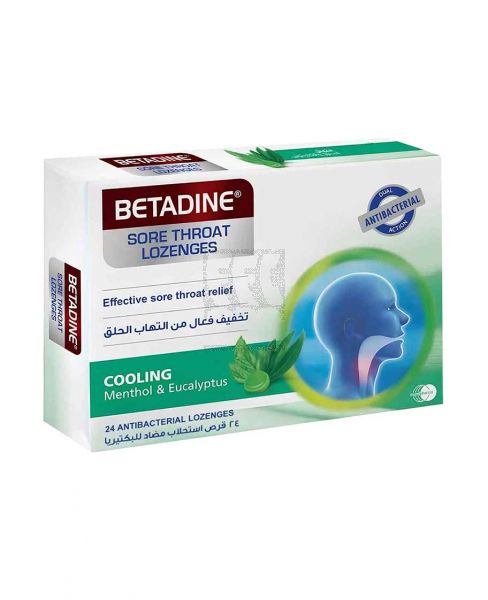 BETADINE SORE THROAT LOZENGES COOLING MENTHOL & EUCALYPTUS 24PCS