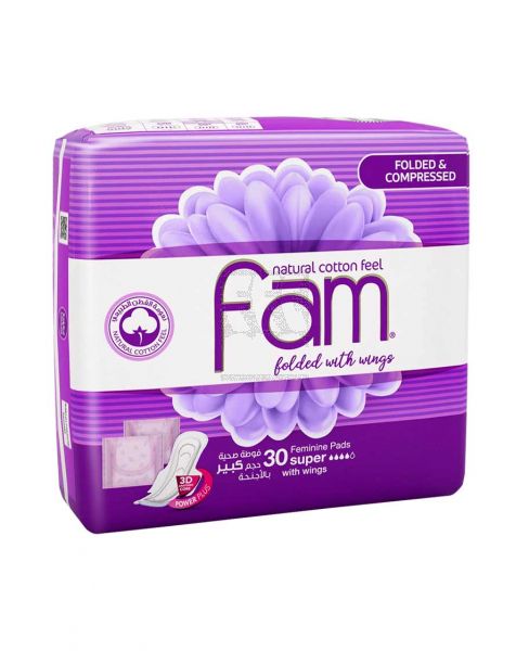 FAM FEMININE PADS SUPER WITH WINGS 3D 30PCS PROMO