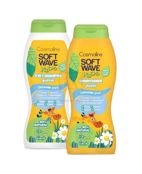 SOFT WAVE 2IN1 KIDS SHAMPOO CAMOMILE 90% NATURAL 400ML+ CONDITIONER 400ML