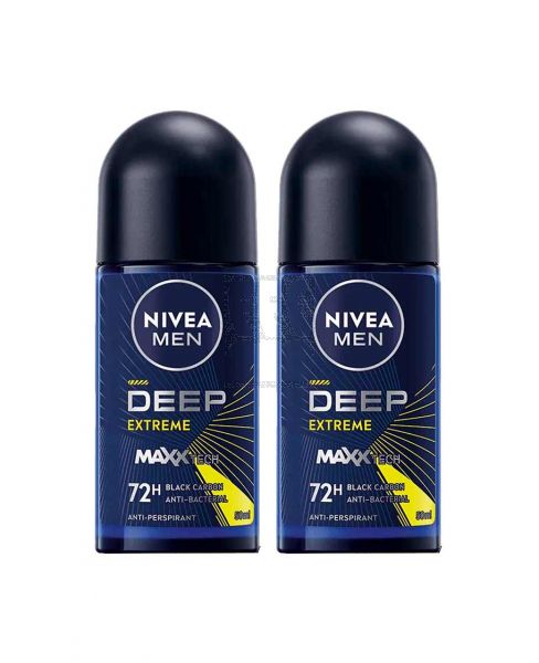 NIVEA MEN DEEP EXTREME BLACK CARBON DEO ROLL ON 2X50ML @15%OFF