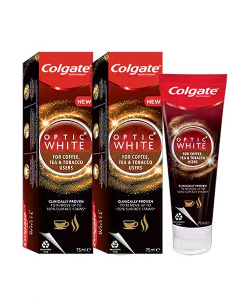 COLGATE OPTIC WHITE TOOTHPASTE FOR COFFEE TEA & TOBACCO 2X75ML