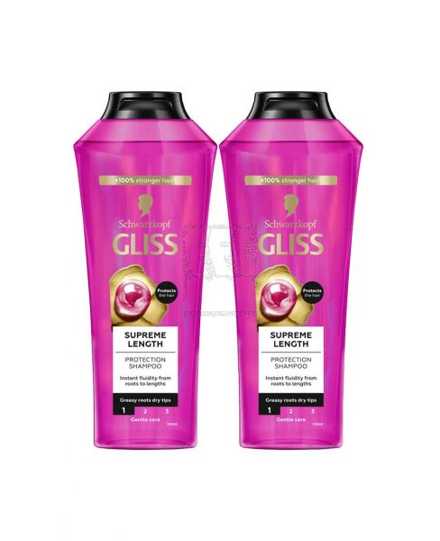 SCHWARZKOPF GLISS SUPREME LENGTH PROTECTION SHAMPOO 2X400ML @25%OFF