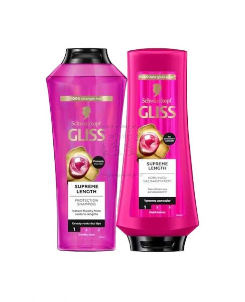 SCHWARZKOPF GLISS SUPREME LENGTH PROTECTION SHAMPOO 400ML+CONDITIONER 360ML