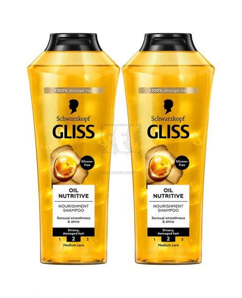 SCHWARZKOPF GLISS OIL NUTRITIVE NOURISHMENT SHAMPOO 2X400ML @25%OFF