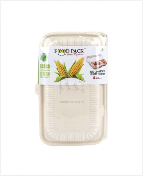 FOOD PACK BIO CORN STARCH TWO CMPTNT HINGED CONTAINER 6S