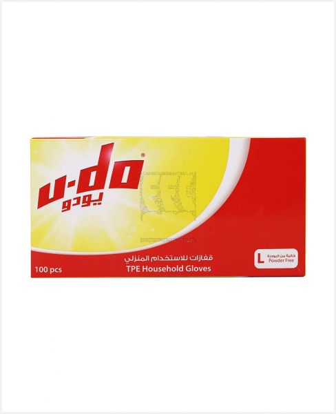 U-DO DISPOSABLE TPE HOUSEHOLD GLOVES LARGE 100PCS