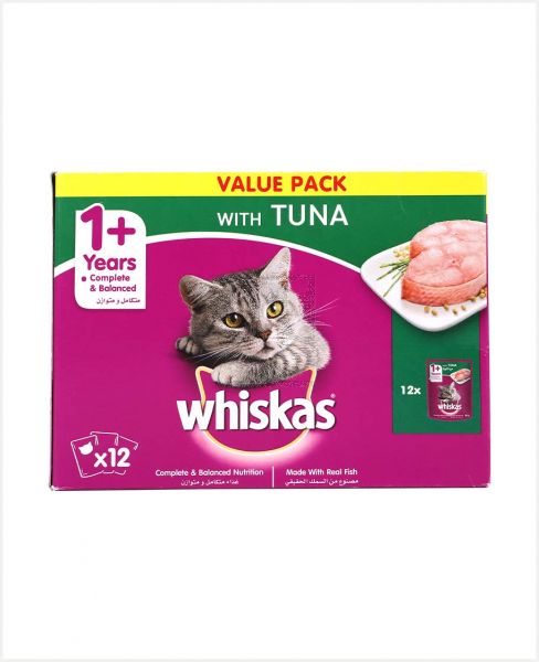 WHISKAS CAT FOOD ADULT TUNA VALUE PACK 12X80GM