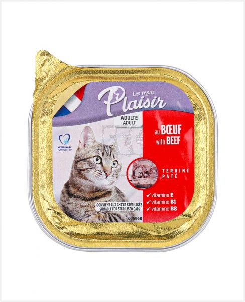 PLAISIR ADULT CAT FOOD TERRINE WITH BEEF ALU TRAY 100GM