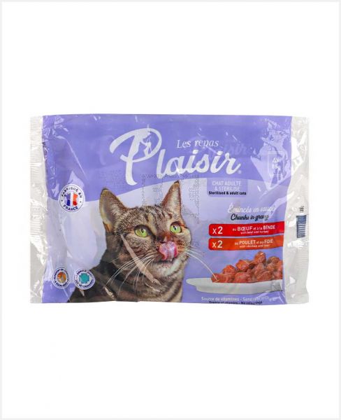 PLAISIR CAT FOOD WITH BEEF AND CHICKEN (4X85GM) 340GM