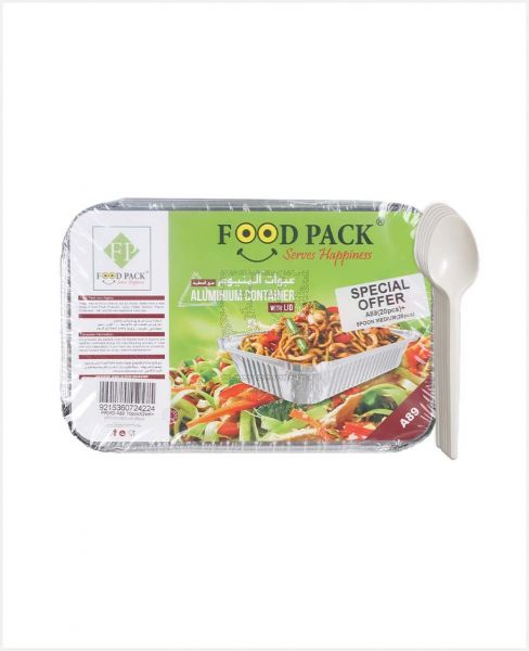 FOOD PACK ALUMINIUM CONTAINER WITH LID 10SX2PACK+SPOON 25PCS