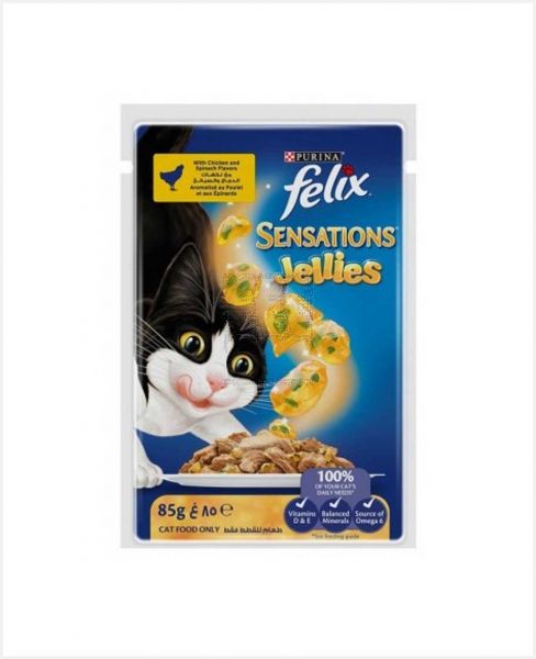 PURINA FELIX SENSATIONS JELLIES WITH CHICKEN & SPINACH 85GM