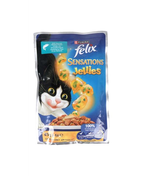 PURINA FELIX SENSATIONS JELLIES WITH TUNA & SPINACH 85GM