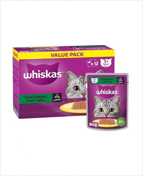 WHISKAS TUNA FLAVOUR IN JELLY (1+ YEARS) CAT FOOD 12X80GM VALUE PACK
