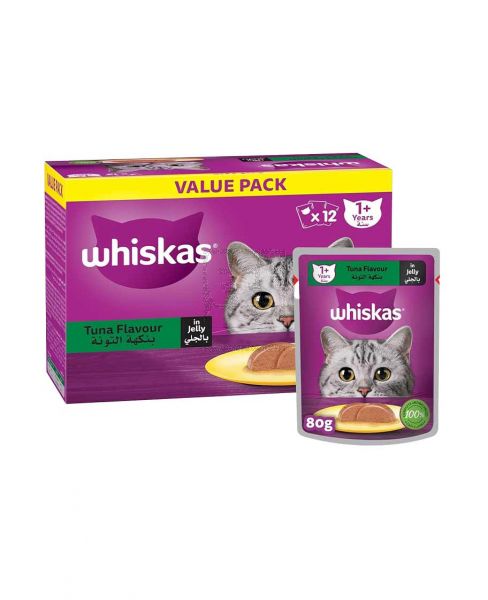 WHISKAS JUNIOR TUNA FLAVOUR IN JELLY (2-12 MONTHS) CAT FOOD 12X80GM VALUE PACK