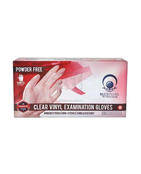 BLUE PEARL CLEAR VINYL EXAMINATION GLOVES POWDER FREE MEDIUM 100PCS PROMO