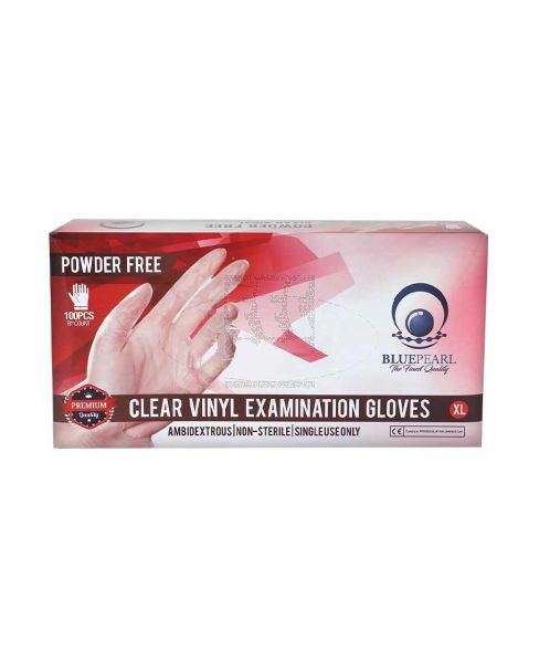 BLUE PEARL CLEAR VINYL EXAMINATION GLOVES POWDER FREE EXTRA LARGE 100PCS PROMO