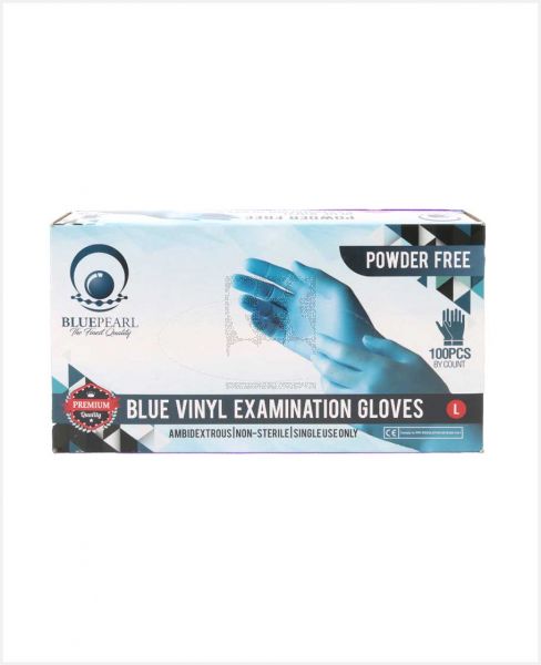 BLUE PEARL BLUE VINYL GLOVES POWDER FREE LARGE 100PCS PROMO