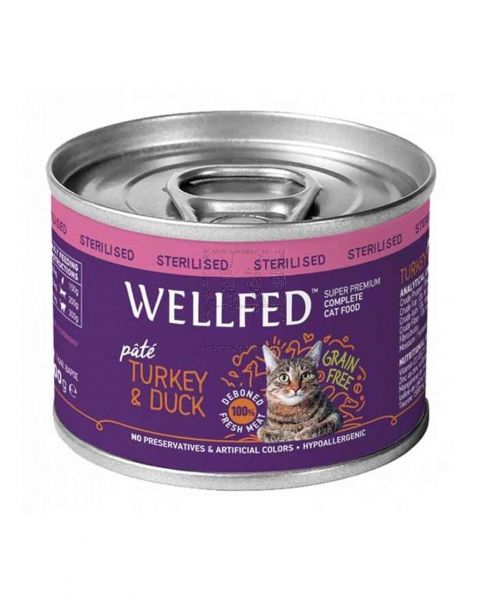 WELLFED TURKEY & DUCK STERILISED COMPLETE CAT FOOD 200GM