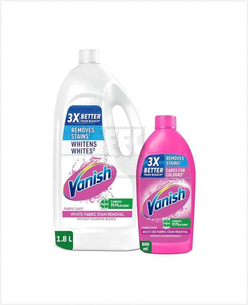 VANISH CRYSTAL WHITE FABRIC STAIN REMOVER 1.8LTR+VANISH PINK 500ML