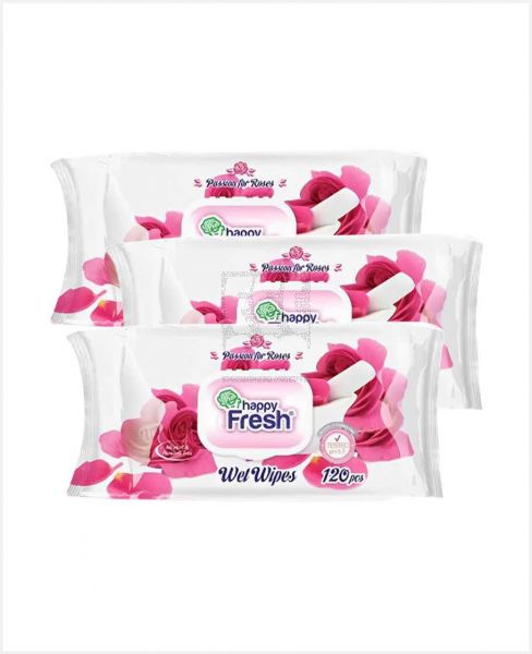 HAPPY FRESH WET WIPES PASSION FOR ROSES 3PACKX120PCS