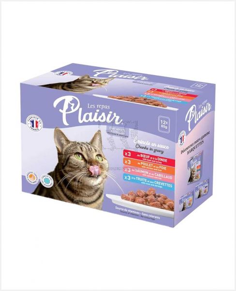 PLAISIR ADULT & STERILISED CAT FOOD IN GRAVY (12X85GM) 1020GM