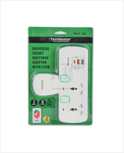 TERMINATOR UNIVERSAL SOCKET ADAPTOR WITH USB TMA 2T-3UAC