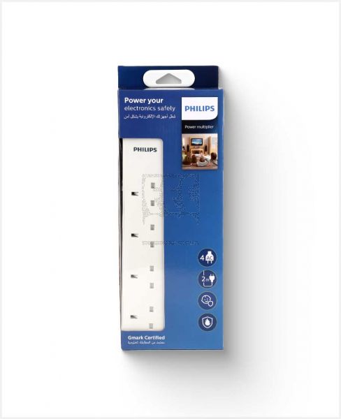 PHILIPS 4 WAY OUTLET EXTENSION SOCKET W/BS PLUG & 2MTR POWER CORD SPN2546WA/56