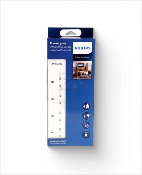 PHILIPS 4 WAY OUTLET EXTENSION SOCKET W/BS PLUG & 5MTR POWER CORD SPN2546WC/56