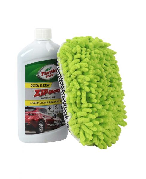 TURTLE WAX ZIP WAX CAR WASH 473ML+CHENILLE MITT 8INCH T75A+E2918