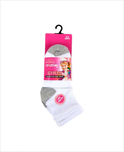 CREATIVE GIRLS CROP SOCKS WHITE SET 5PCS 3-14YR NWB-2004