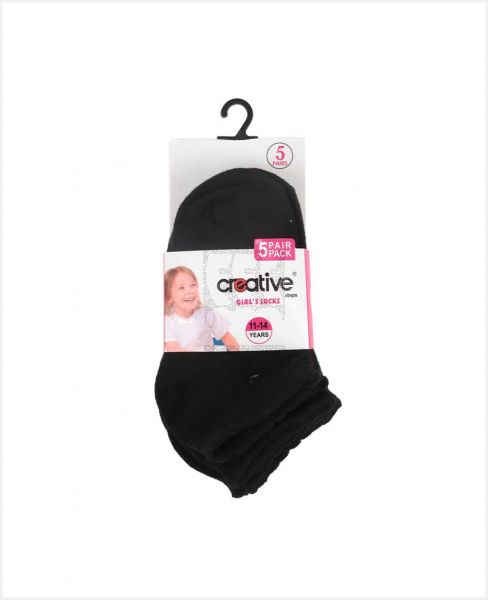 CREATIVE GIRLS ANKLE SOCKS BLACK SET 5PCS 3-14YR CGS-504-B