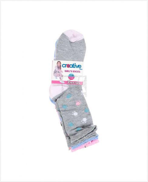 CREATIVE GIRLS LONG CREW SOCKS ASSTD SET 7PCS 3-14YR CGC-311