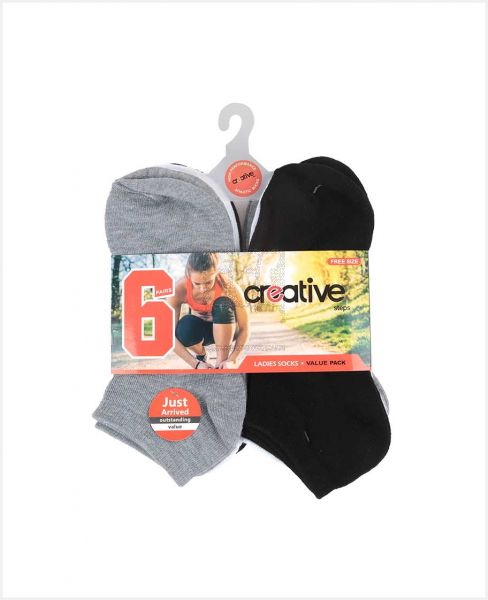 CREATIVE LADIES ANKLE SOCKS MULTI FS SET 6PCS WD-L6M