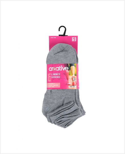 CREATIVE LADIES ANKLE SOCKS GREY FS SET 6PCS CL6-G