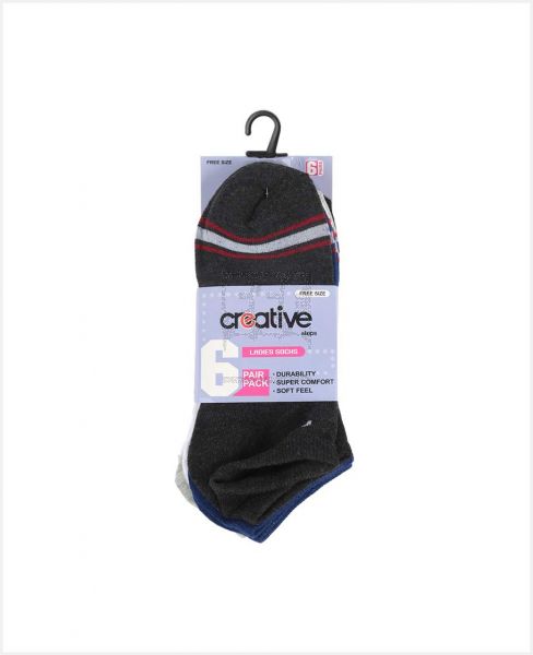 CREATIVE LADIES ANKLE SOCKS ASSTD FS SET 6 PAIRS CLS-S