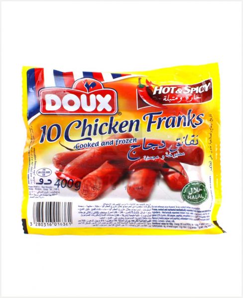 DOUX CHICKEN FRANKS HOT AND SPICY NEW RECIPE 400GM
