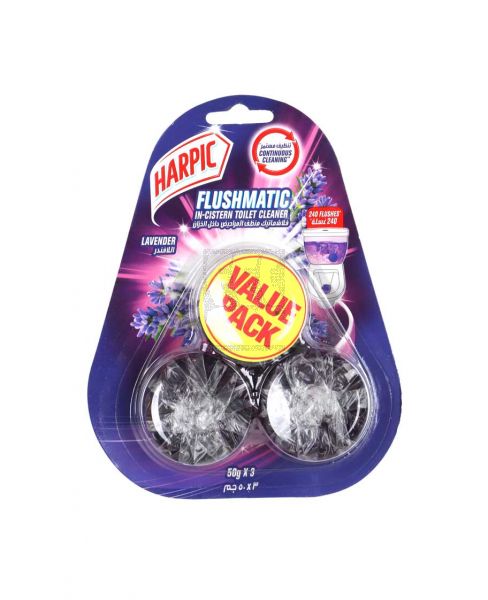 HARPIC FLUSHMATIC IN-CISTERN TOILET CLEANER LAVENDER 50GM X3