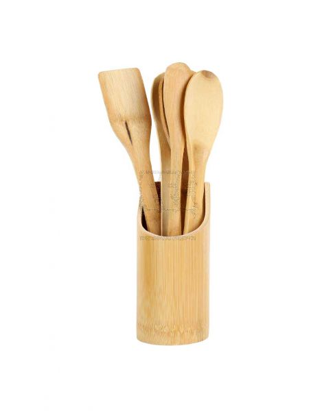 WOODEN SPOON 4PCS SET WITH HOLDER