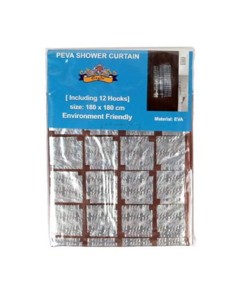 STYLE PEVA SHOWER CURTAIN 180X180CM W/ 12 HOOKS #BA00350