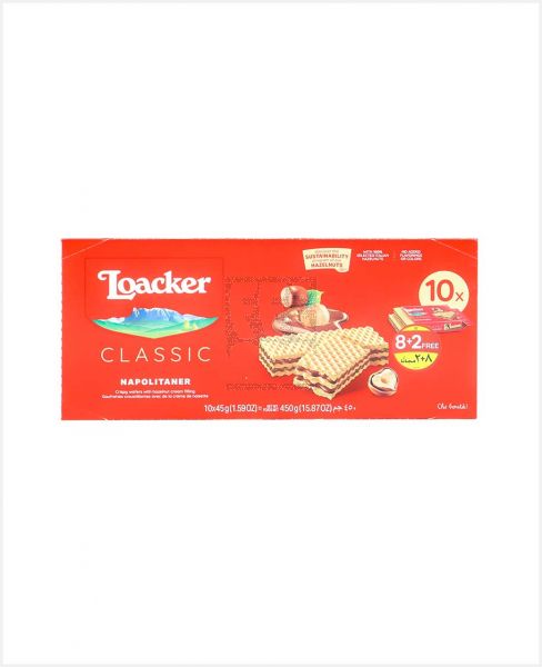 LOACKER NAPOLITANER WAFERS 45GM 8+2 FREE S/OFFER