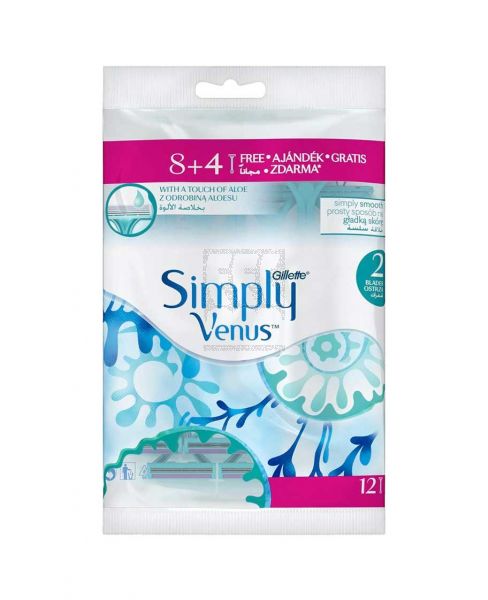 GILLETTE SIMPLY VENUS 2 DISPOSABLE RAZOR 8+4 FREE #GG056-03