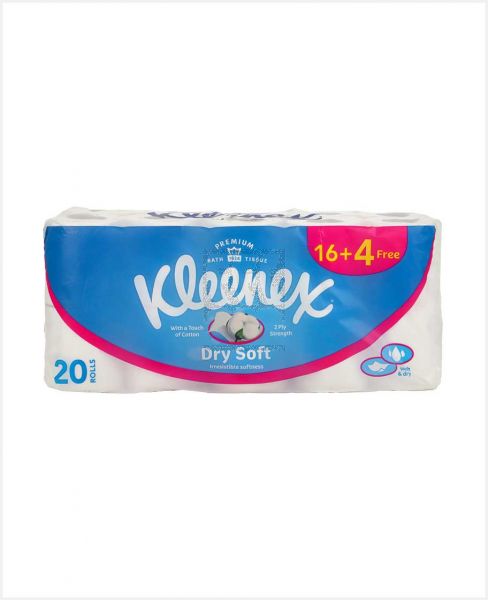 KLEENEX DRY SOFT BATHROOM TISSUES 2PLY 16+4FREE (20ROLLS)