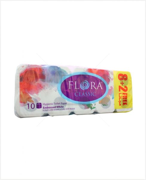FLORA CLASSIC TOILET PAPER ROLL 200 SHEETS 8+2 FREE