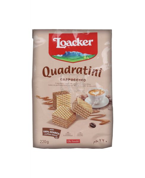 LOACKER QUADRATINI CAPPUCCINO CREAM F/WAFER CUBES 220GM