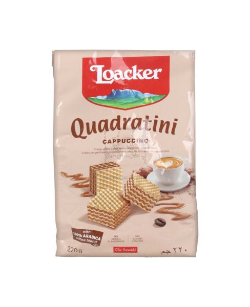 LOACKER QUADRATINI CAPPUCCINO CREAM F/WAFER CUBES 220GM