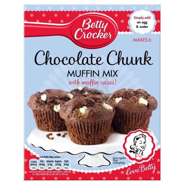 BETTY CROCKER CHOCOLATE CHUNK MUFFIN MIX W/MUFFIN CASES 335G