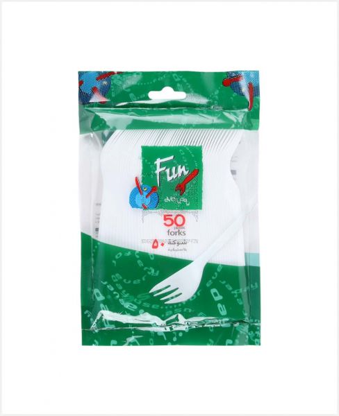 FUN PLASTIC FORK- WHITE 6.5" 50PCS #055F